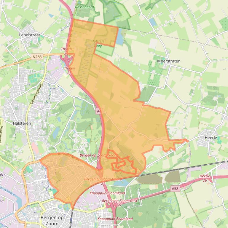 Kaart van postcodegebied 4614.