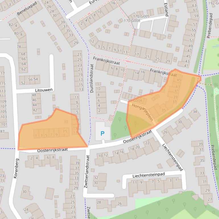 Kaart van postcodegebied 4614KC.