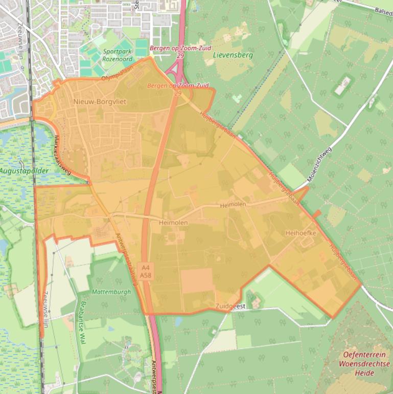 Kaart van postcodegebied 4625.