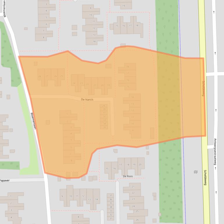 Kaart van postcodegebied 4631AE.