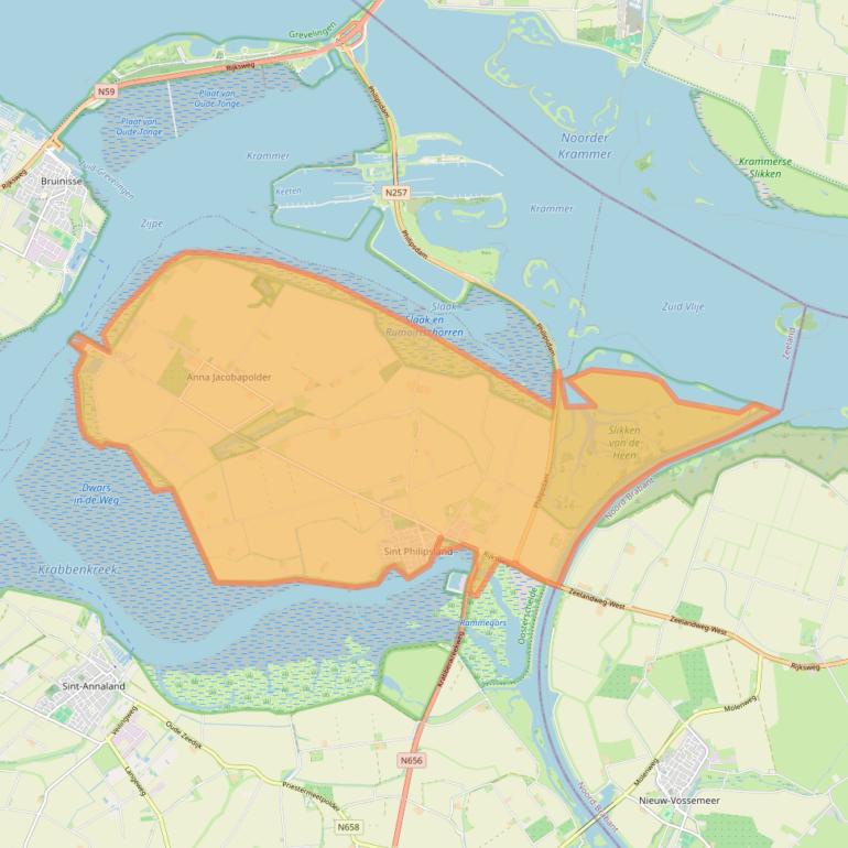 Kaart van postcodegebied 4675.