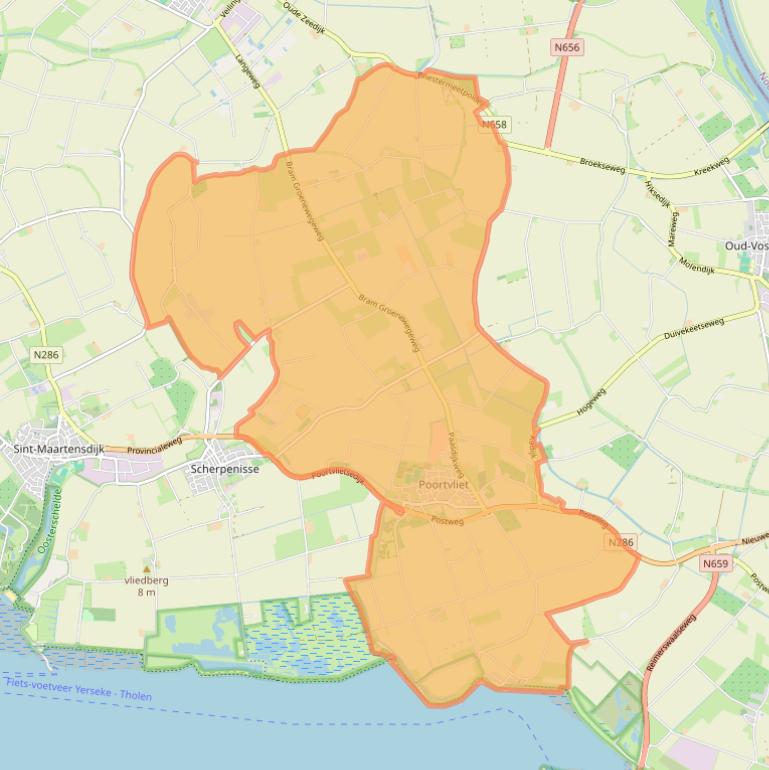 Kaart van postcodegebied 4693.