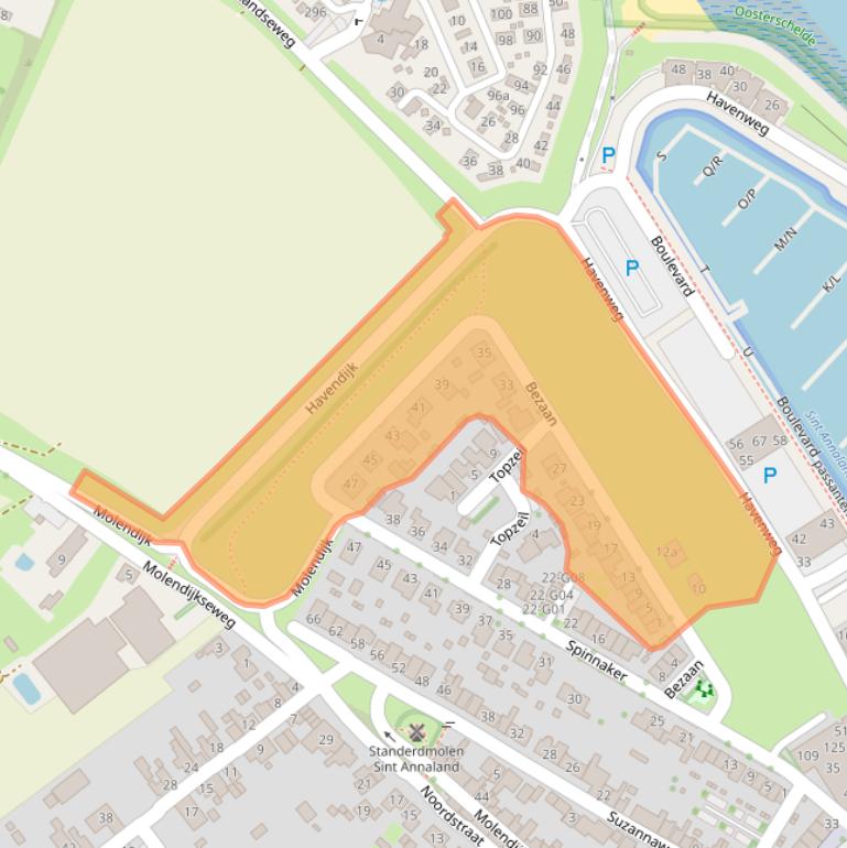 Kaart van postcodegebied 4697EZ.