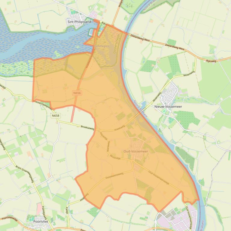 Kaartafbeelding, ingezoomd op postcodegebied 4698.