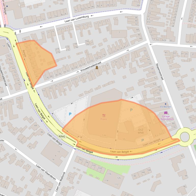 Kaart van postcodegebied 4701CJ.