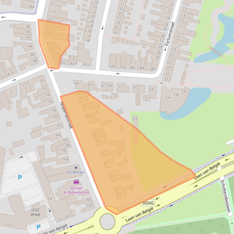 Kaart van postcodegebied 4701CT.