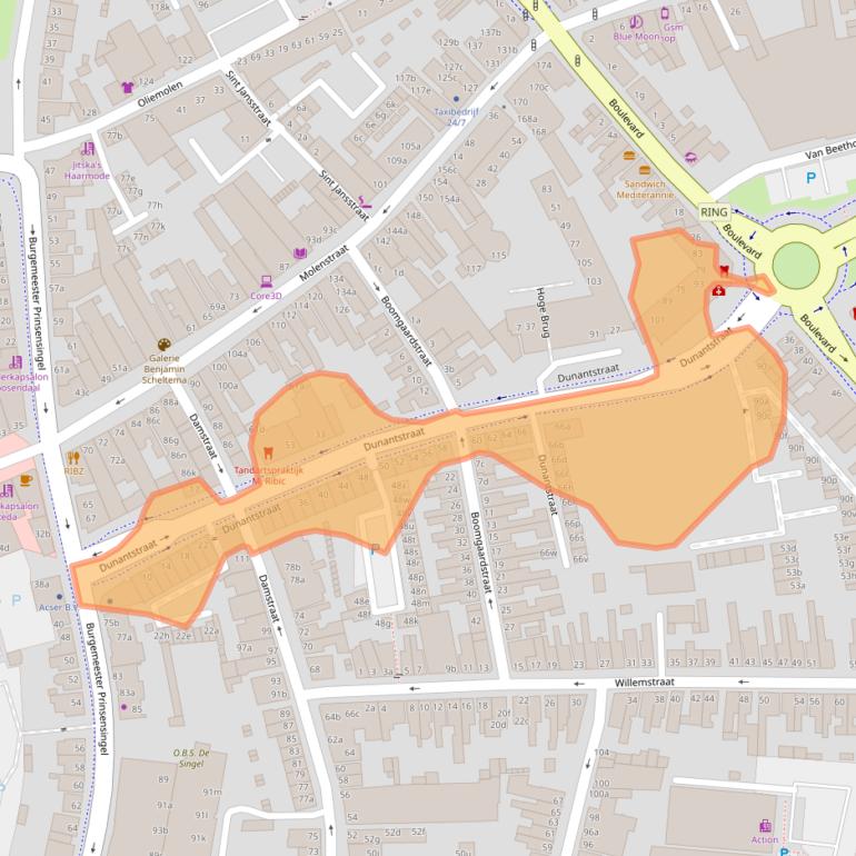 Kaart van postcodegebied 4701GZ.