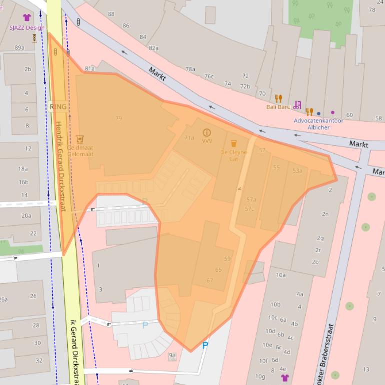 Kaart van postcodegebied 4701PC.