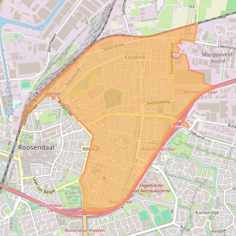 Kaart van postcodegebied 4702.