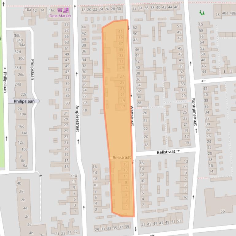 Kaart van postcodegebied 4702LP.