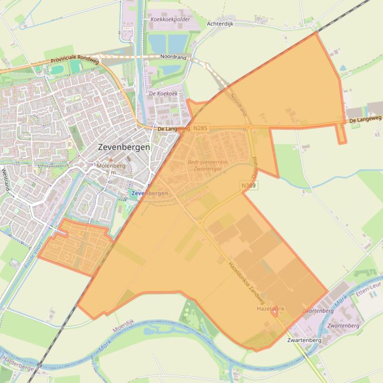 Kaart van postcodegebied 4762.