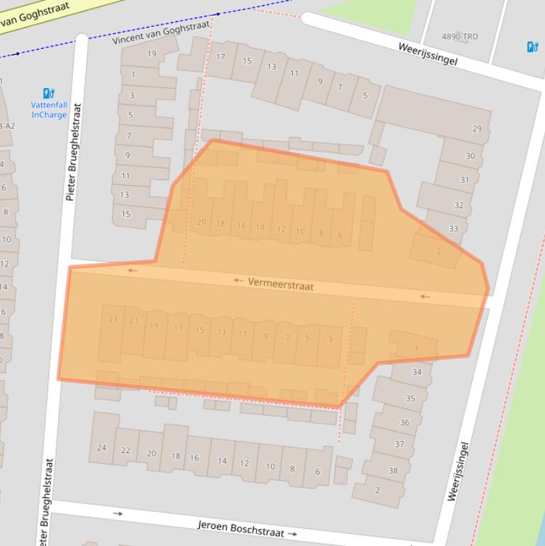 Kaart van postcodegebied 4812AD.