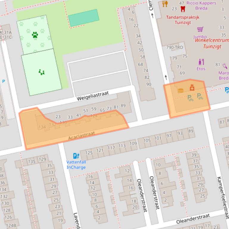 Kaart van postcodegebied 4814HK.