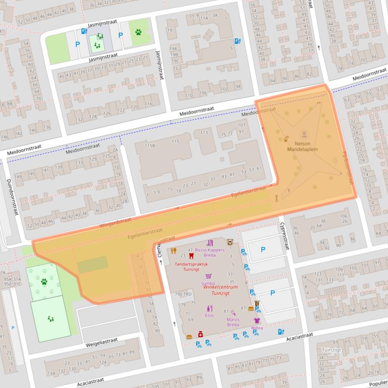 Kaart van postcodegebied 4814JT.