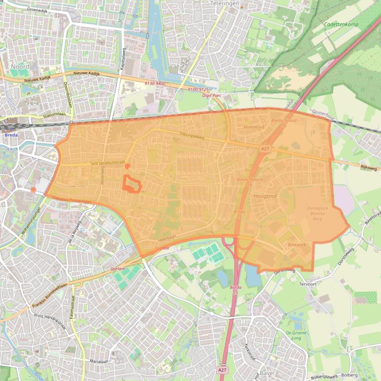 Kaart van postcodegebied 4817.