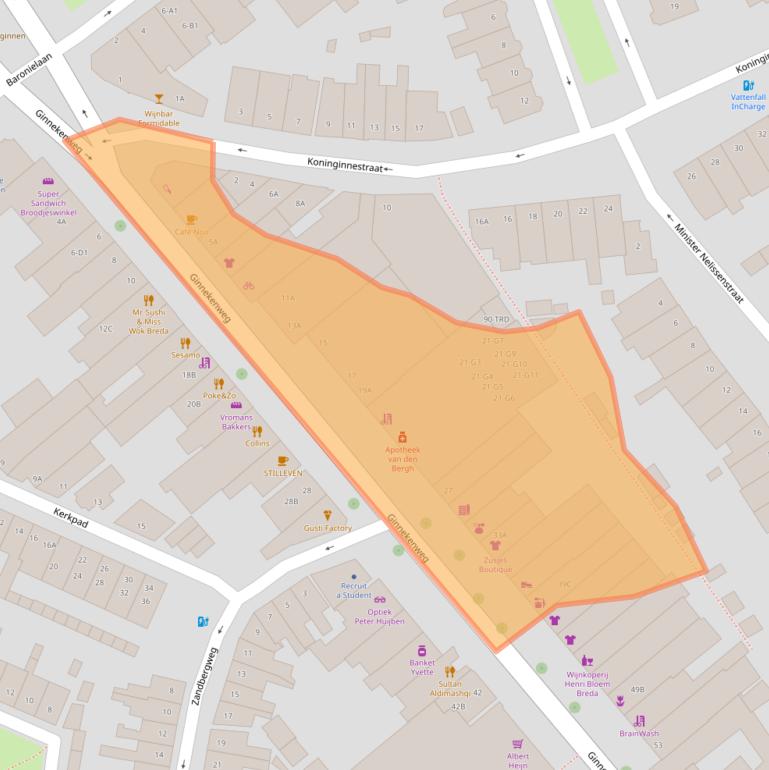 Kaart van postcodegebied 4818JA.