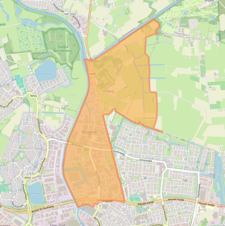 Kaart van postcodegebied 4825.