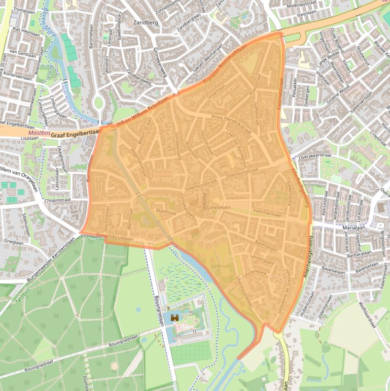 Kaart van postcodegebied 4835.