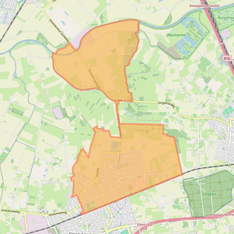 Kaart van postcodegebied 4871.