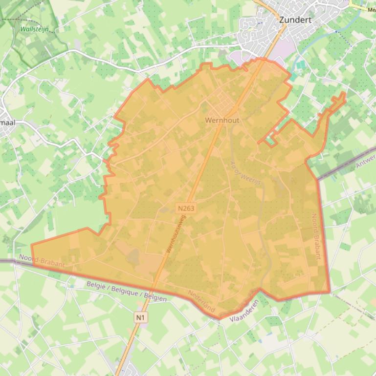 Kaart van postcodegebied 4884.