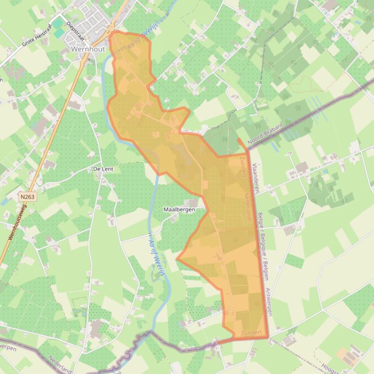 Kaart van postcodegebied 4884MT.