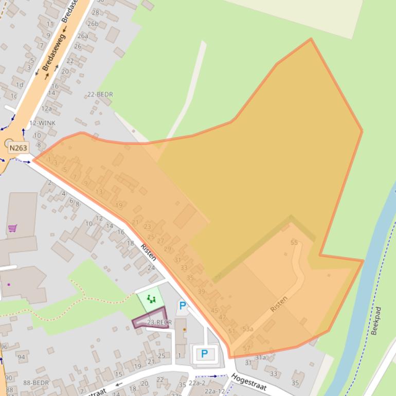 Kaart van postcodegebied 4891BA.