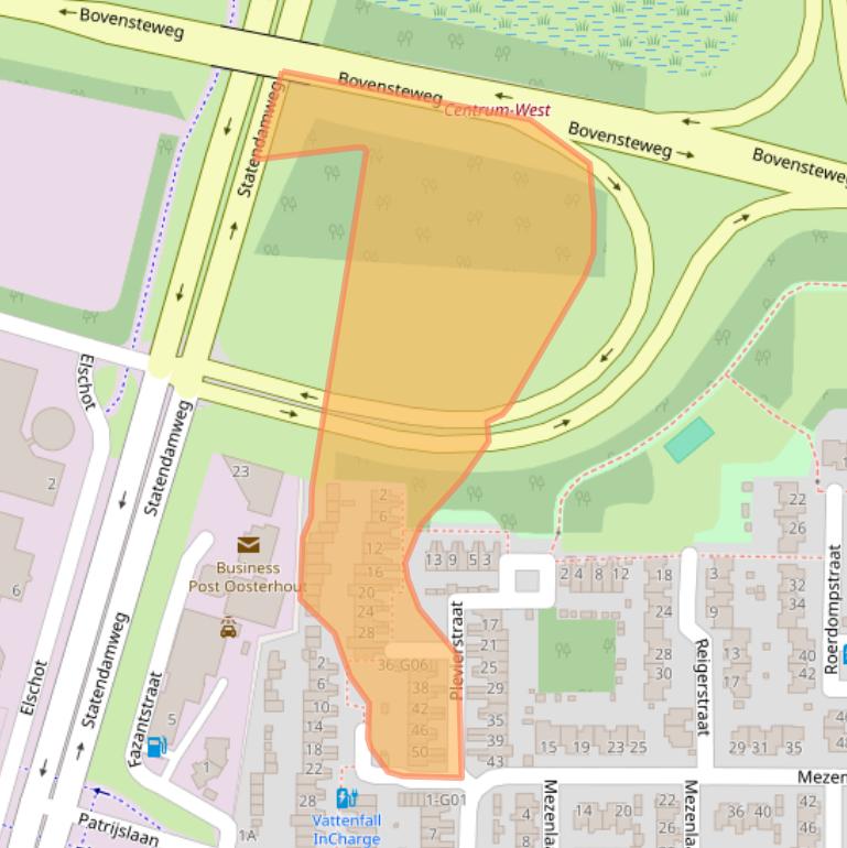 Kaart van postcodegebied 4901AG.
