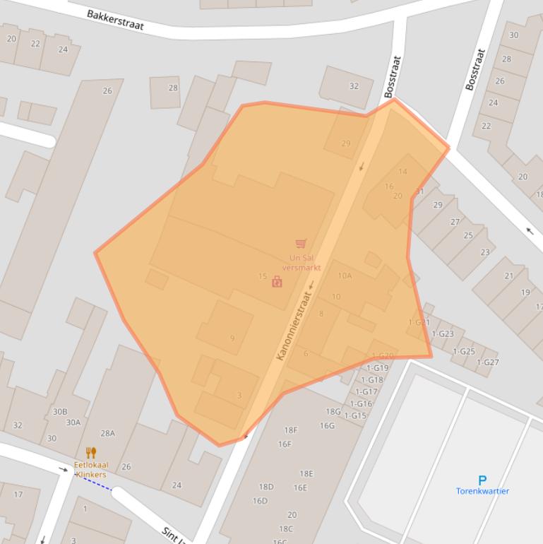 Kaart van postcodegebied 4901EB.