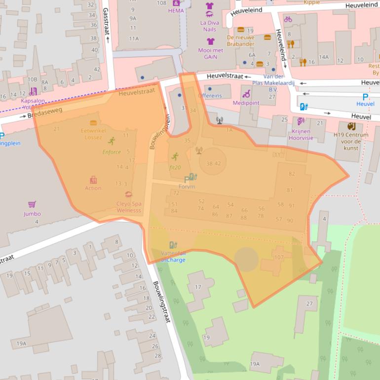 Kaart van postcodegebied 4901KZ.