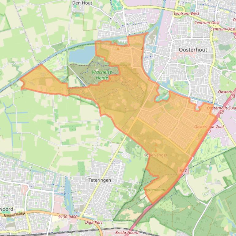 Kaart van postcodegebied 4904.