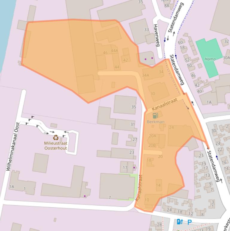 Kaart van postcodegebied 4905BJ.