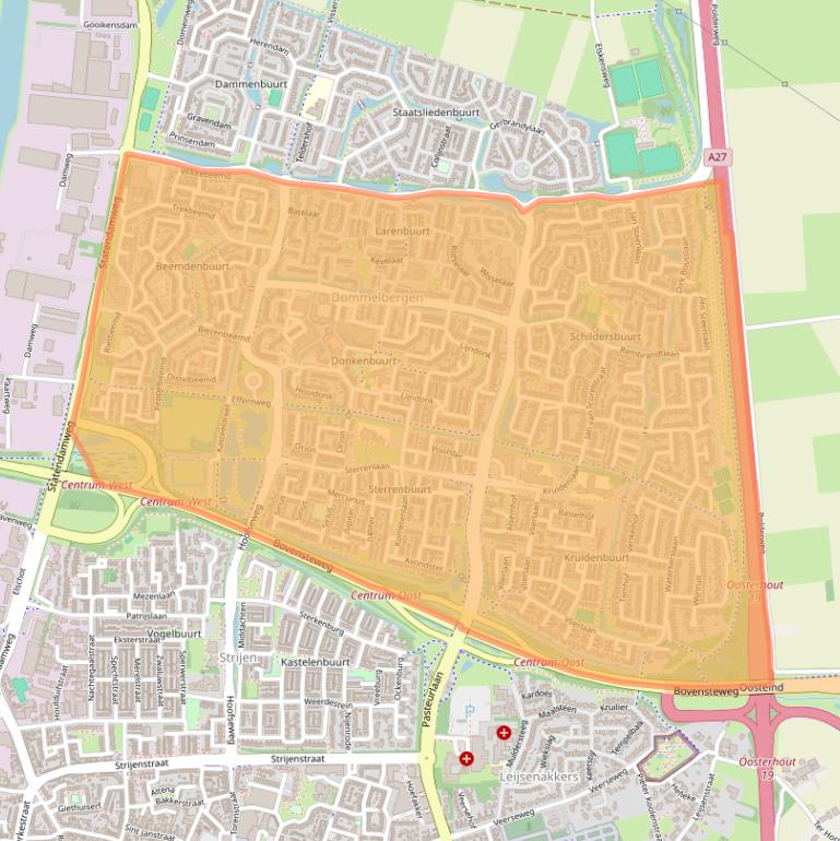 Kaart van postcodegebied 4907.