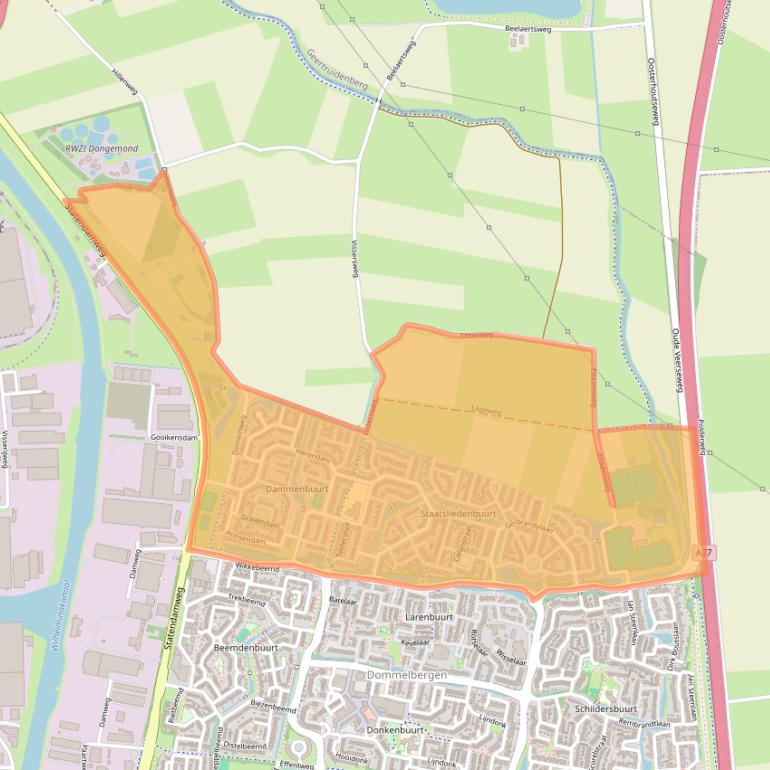 Kaart van postcodegebied 4908.