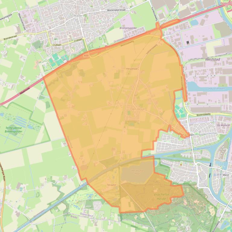 Kaart van postcodegebied 4911.