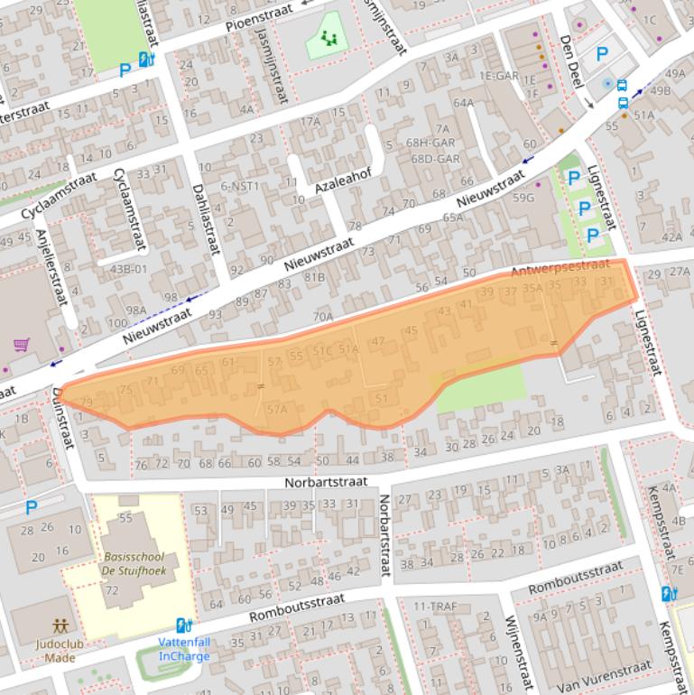 Kaart van postcodegebied 4921DD.
