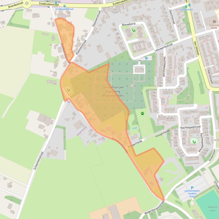 Kaart van postcodegebied 4921XP.