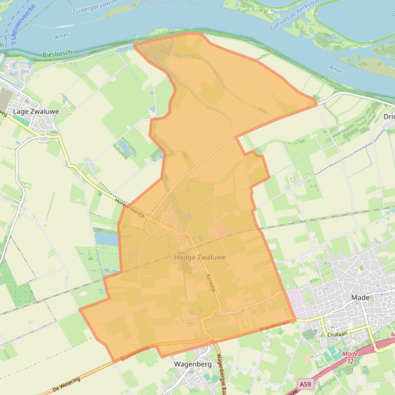 Kaartafbeelding, ingezoomd op postcodegebied 4927.