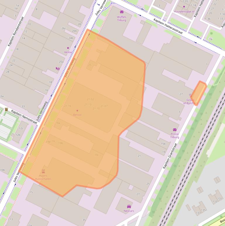 Kaart van postcodegebied 5015BE.