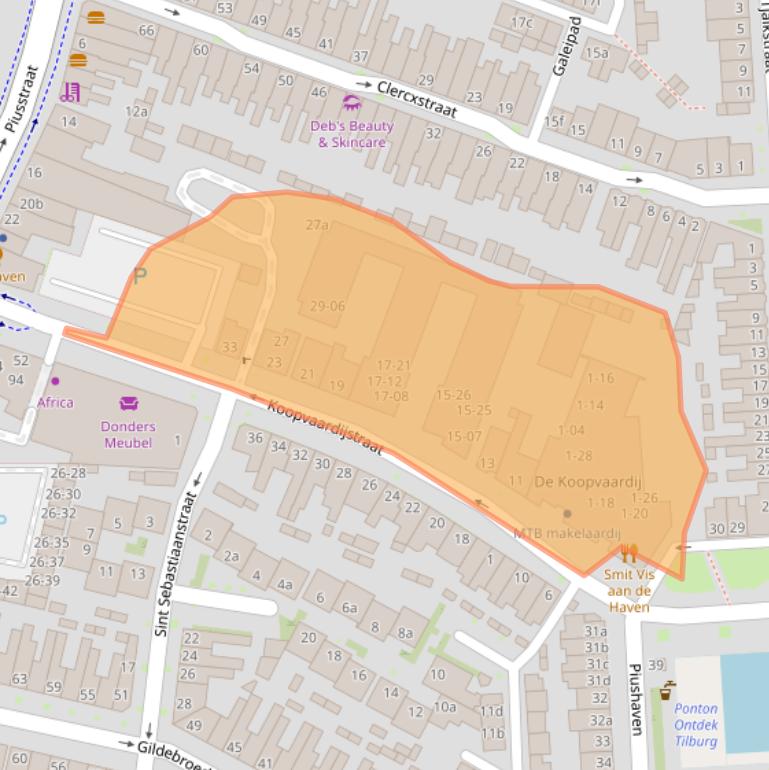 Kaart van postcodegebied 5017BE.
