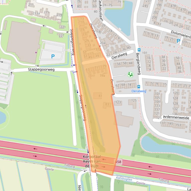 Kaart van postcodegebied 5022GR.