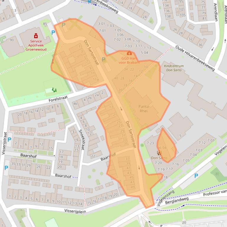Kaart van postcodegebied 5022HA.