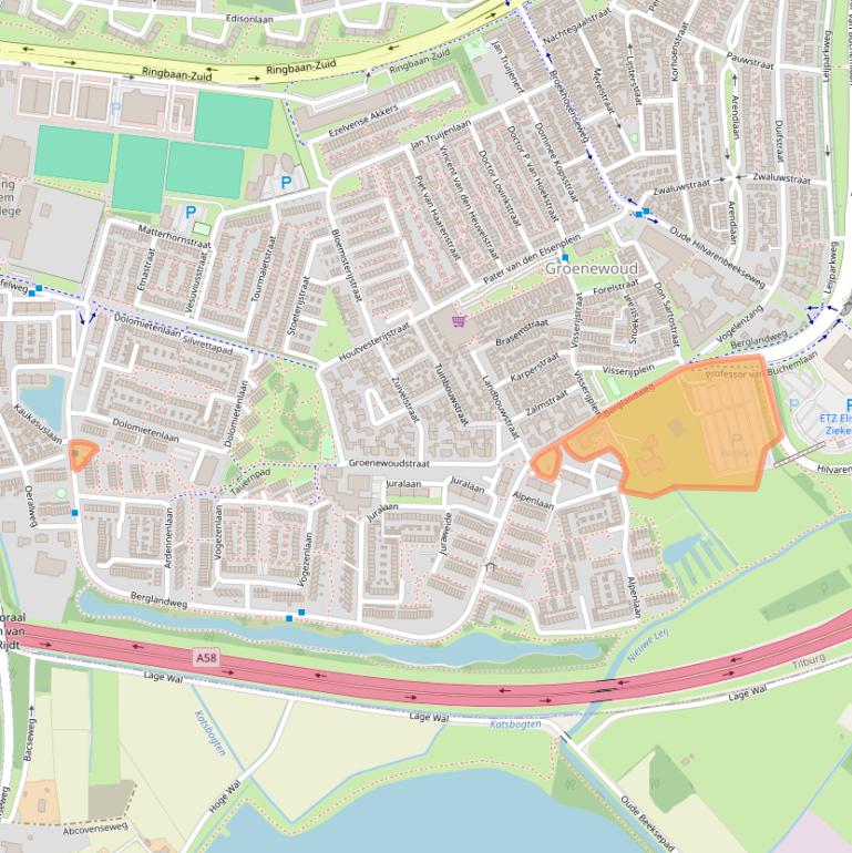 Kaart van postcodegebied 5022JB.