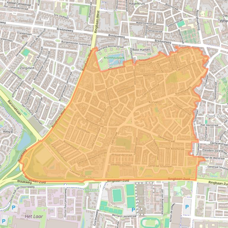 Kaart van postcodegebied 5025.