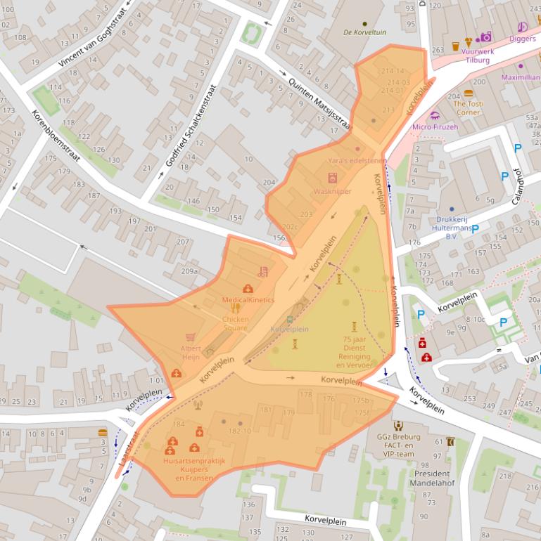 Kaart van postcodegebied 5025JX.