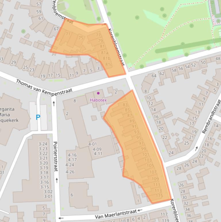 Kaart van postcodegebied 5025PN.