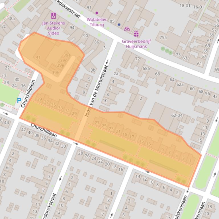 Kaart van postcodegebied 5025WG.