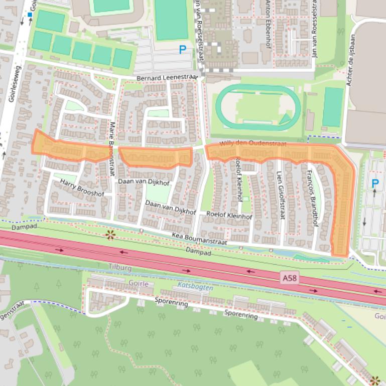 Kaart van postcodegebied 5026DB.
