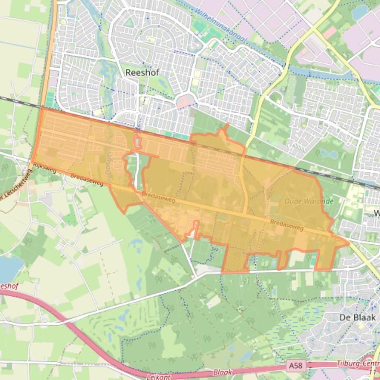 Kaart van postcodegebied 5036.