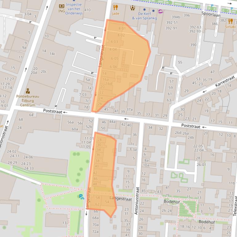 Kaart van postcodegebied 5038SE.