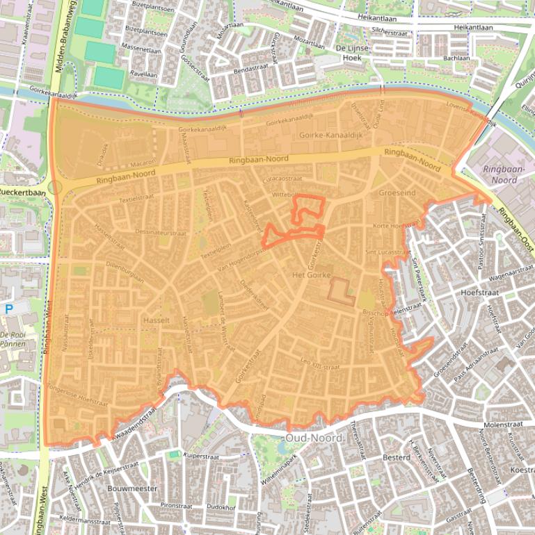 Kaartafbeelding, ingezoomd op postcodegebied 5046.